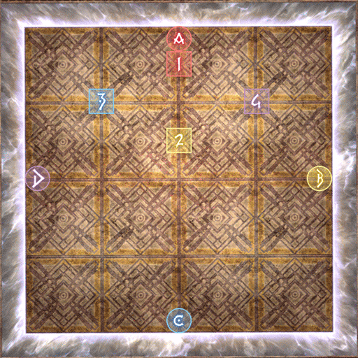 场地四周标 ABCD，34 在方格顶点，12 在格子边的中点